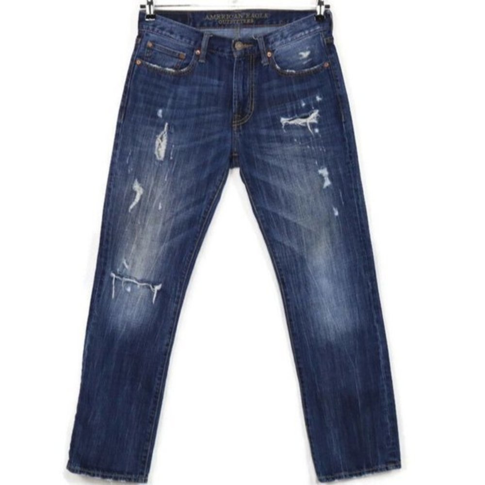 American Eagle Slim Straight Jeans Destroyed Distressed‎ 29 x 30